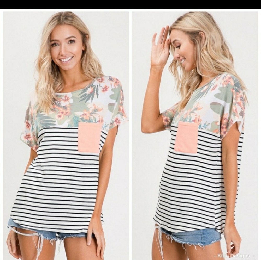 LAST ONE! Color-Block Top w/ Tropical Flowers ๐ - Picture 2 of 7